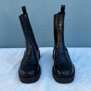 NWOT STAUD Palamino Chelsea Boot CROC-EMBOSSED PLATFORM BLACK Size EU 35